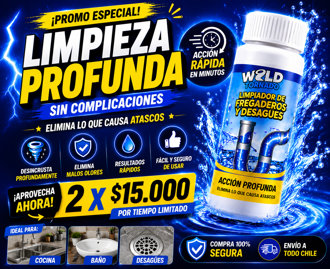 Wild Tornado — 🔧 Polvo Destapa Cañerías Pack x2